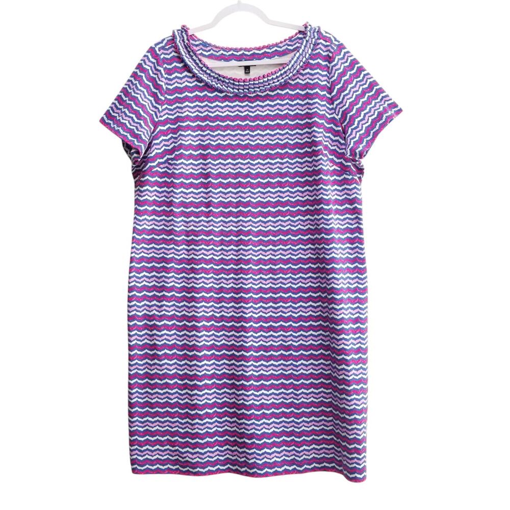 Talbots NWOT Shift Dress 1X Pink Blue Striped Stretch Cotton Preppy Coastal Plus